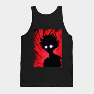 A red black shadow in an anime style with red eyes and flames behind it. Tank Top